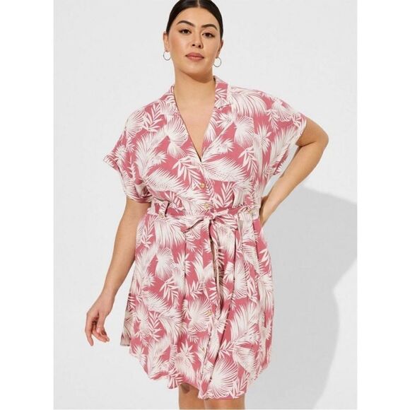 Torrid Palm Trees Print Design Button Front Collar Pockets Dress Vacation Resort - Picture 1 of 16